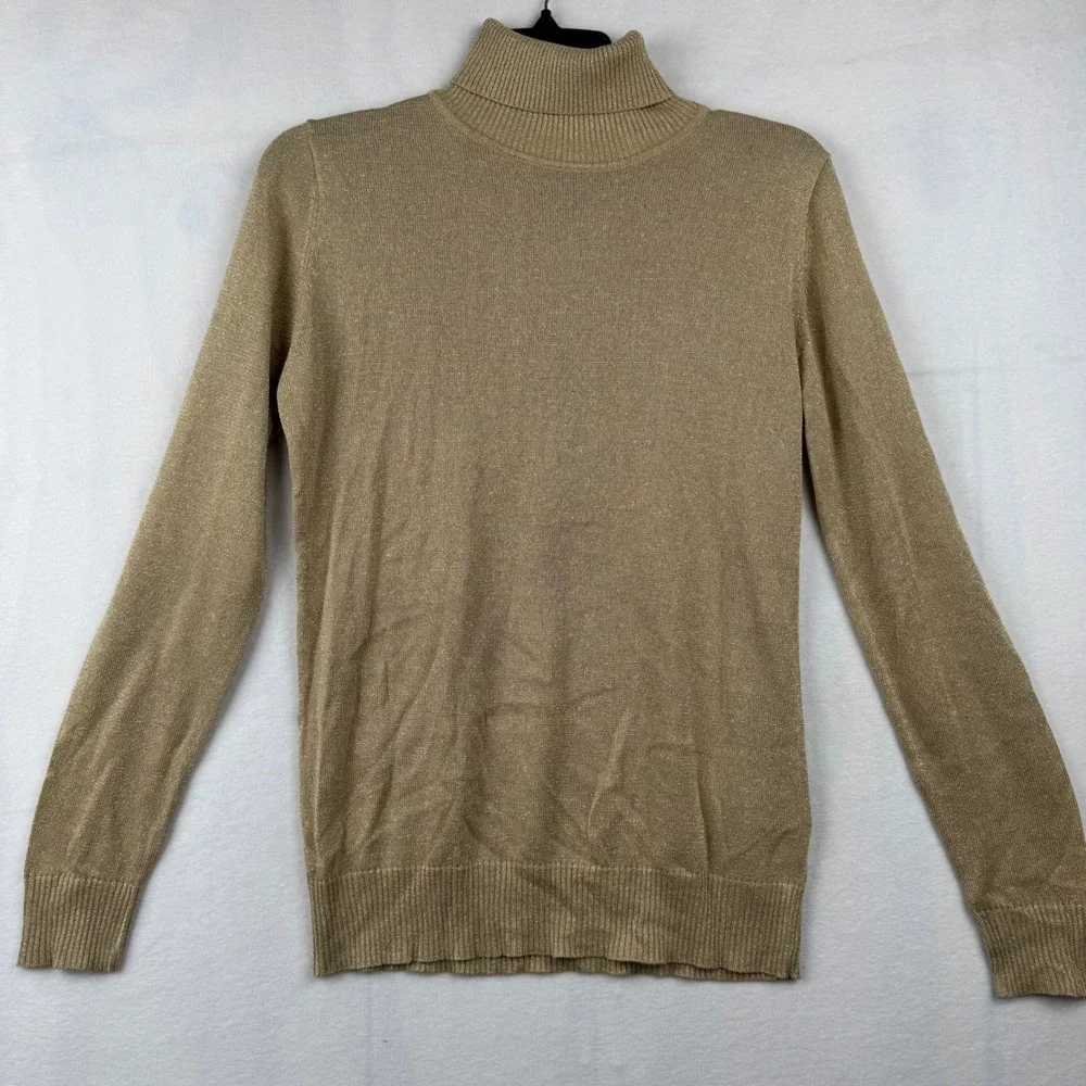 Joseph A. Metallic‎ Turtleneck Sweater Khaki Light Gold LRX Womens M